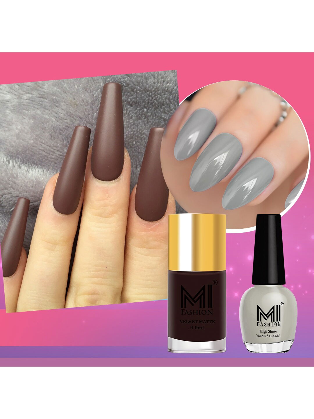 

MI FASHION Set Of 2 Velvet Matte Nail Paint & VERNIS A ONGLES High Shine Sparkle Nail Paint, Brown