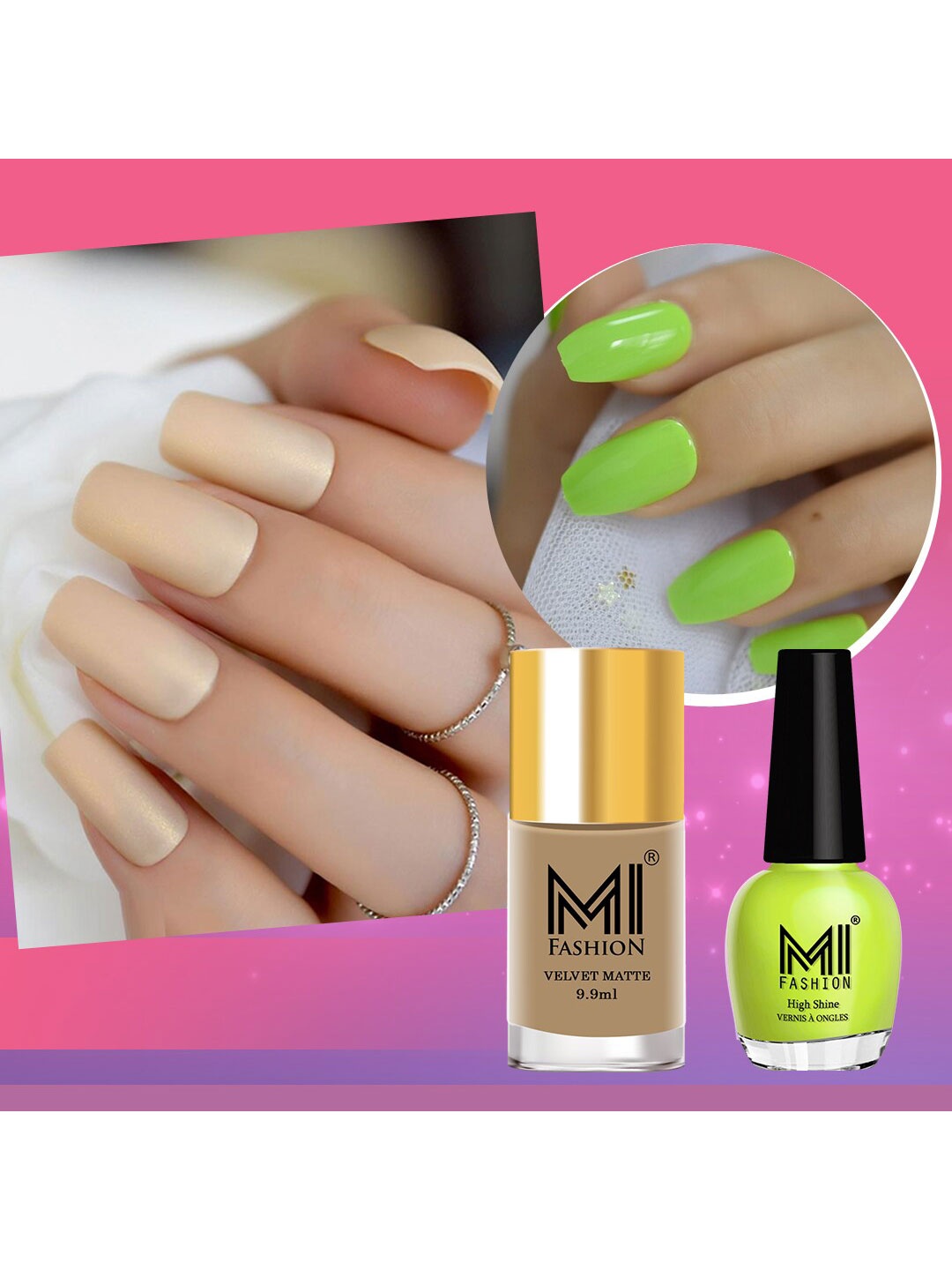 

MI FASHION Set Of 2 Velvet Matte Nail Paint & VERNIS A ONGLES High Shine Sparkle Nail Paint, Green