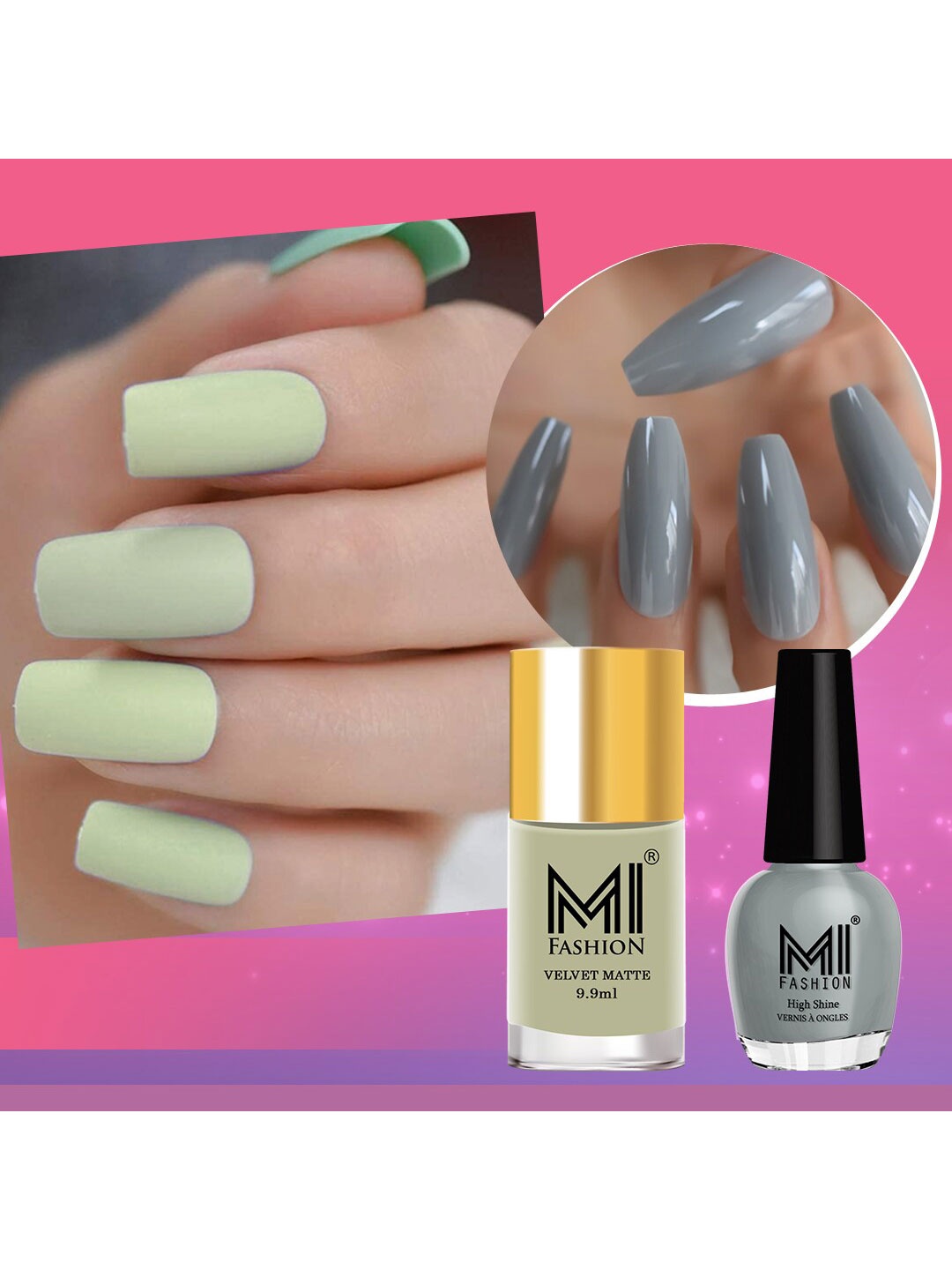 

MI FASHION Set of Vernis A Ongles High Shine - 15ml & Velvet Matte - 9.9ml Nail Polish, Grey