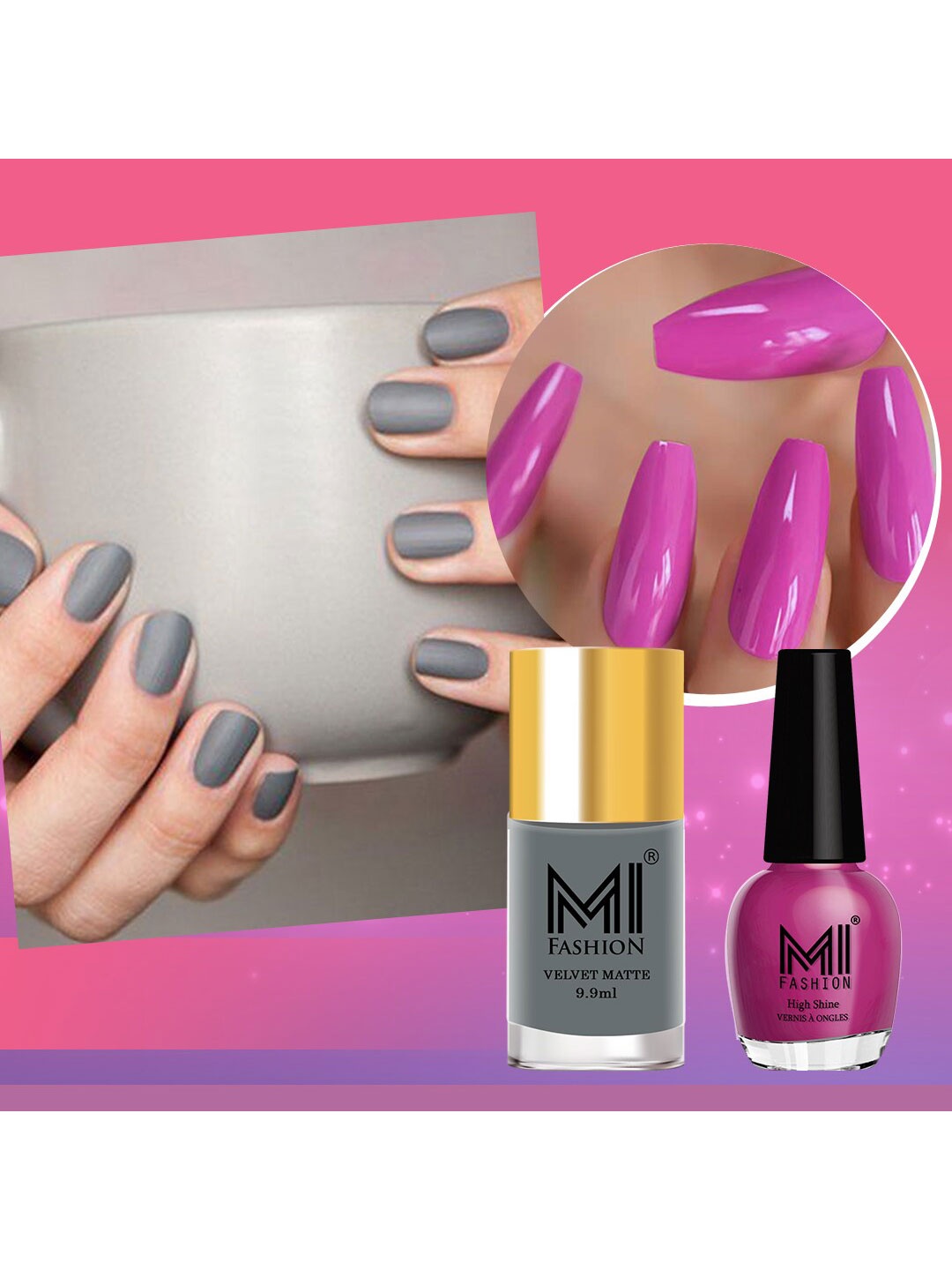 

MI FASHION Set of Vernis A Ongles High Shine - 15ml & Velvet Matte - 9.9ml Nail Polish, Grey