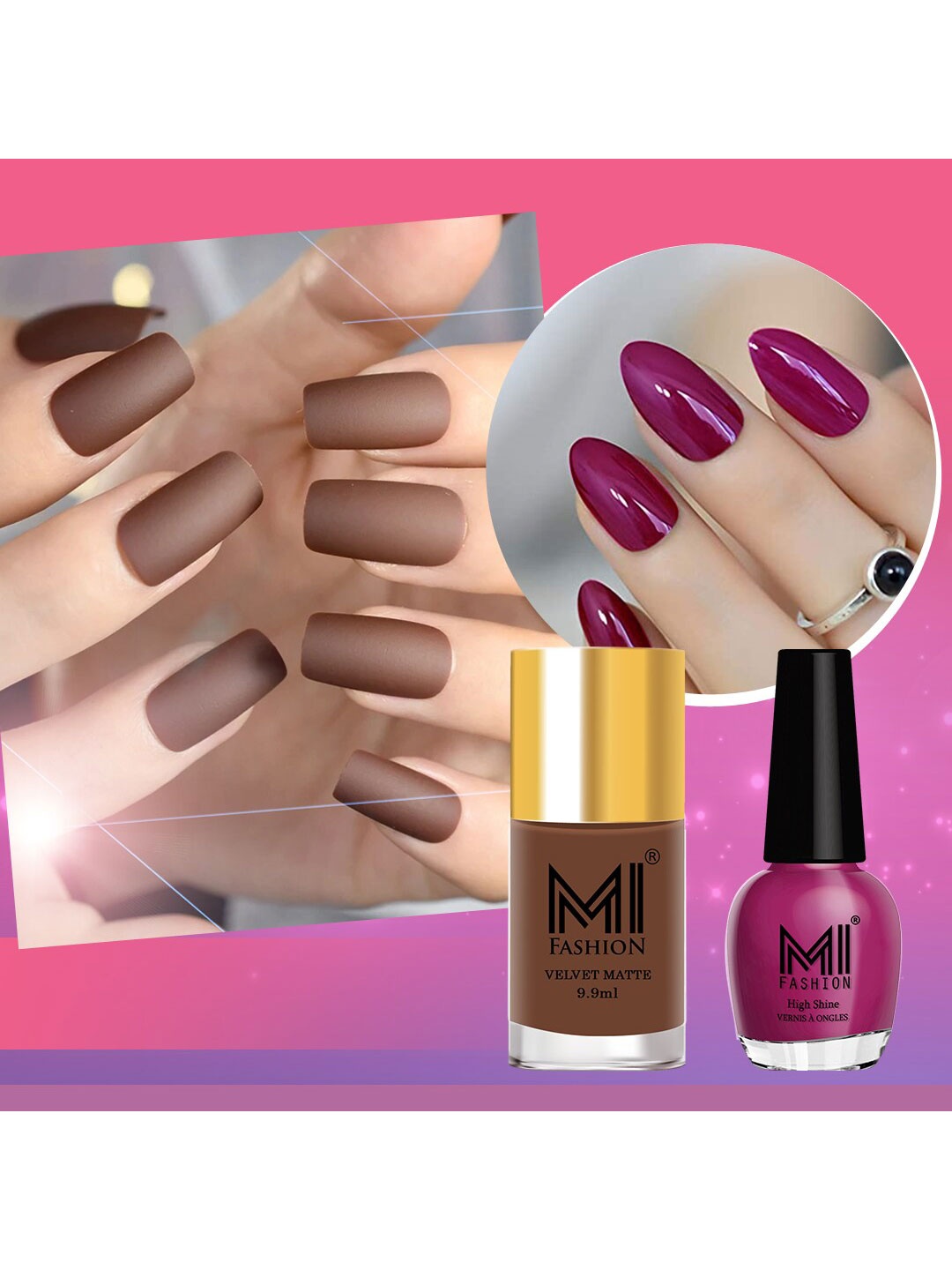 

MI FASHION Set of Vernis A Ongles High Shine - 15ml & Velvet Matte - 9.9ml Nail Polish, Nude