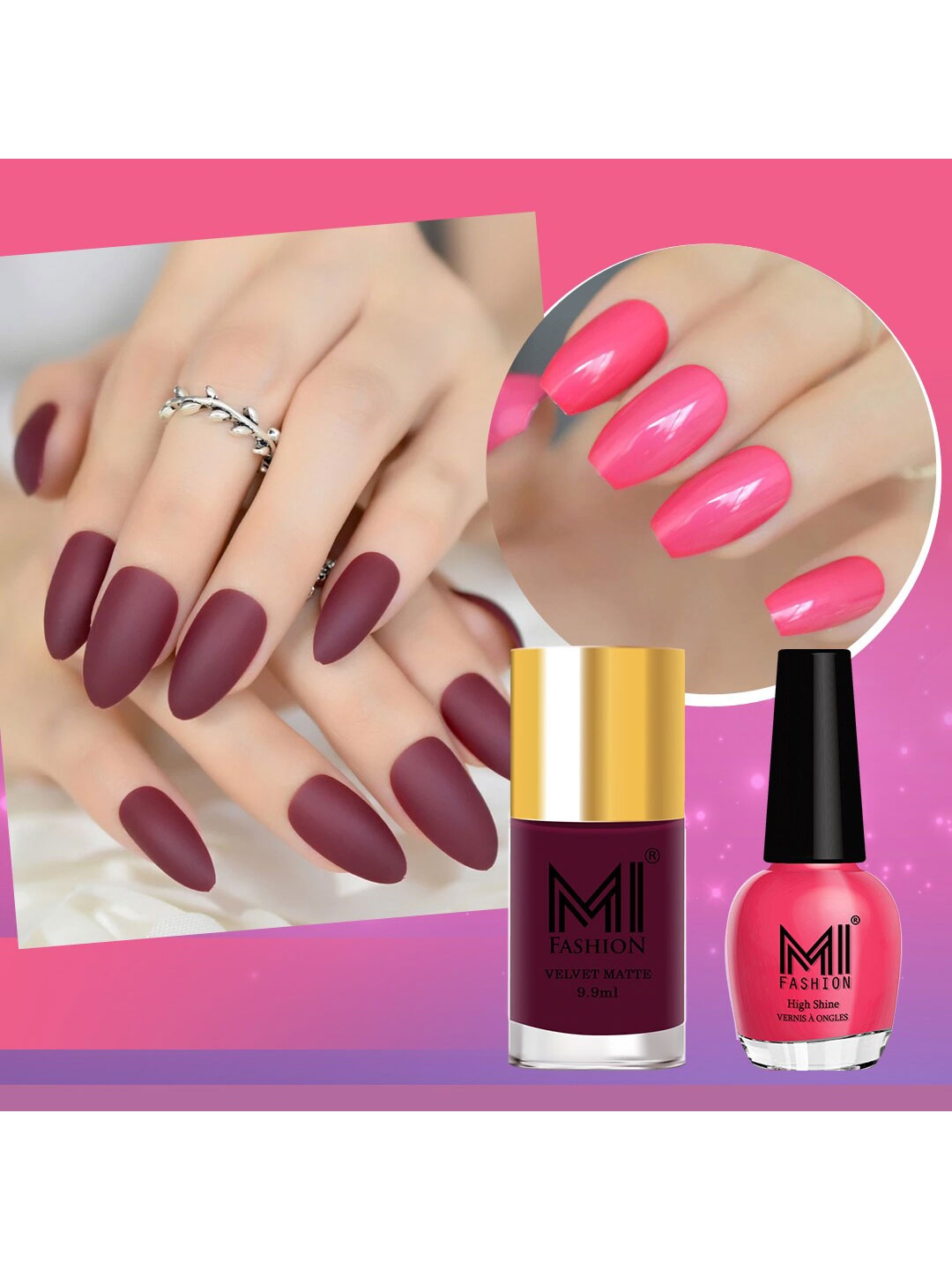 

MI FASHION Set of Vernis A Ongles High Shine - 15ml & Velvet Matte - 9.9ml Nail Polish, Pink