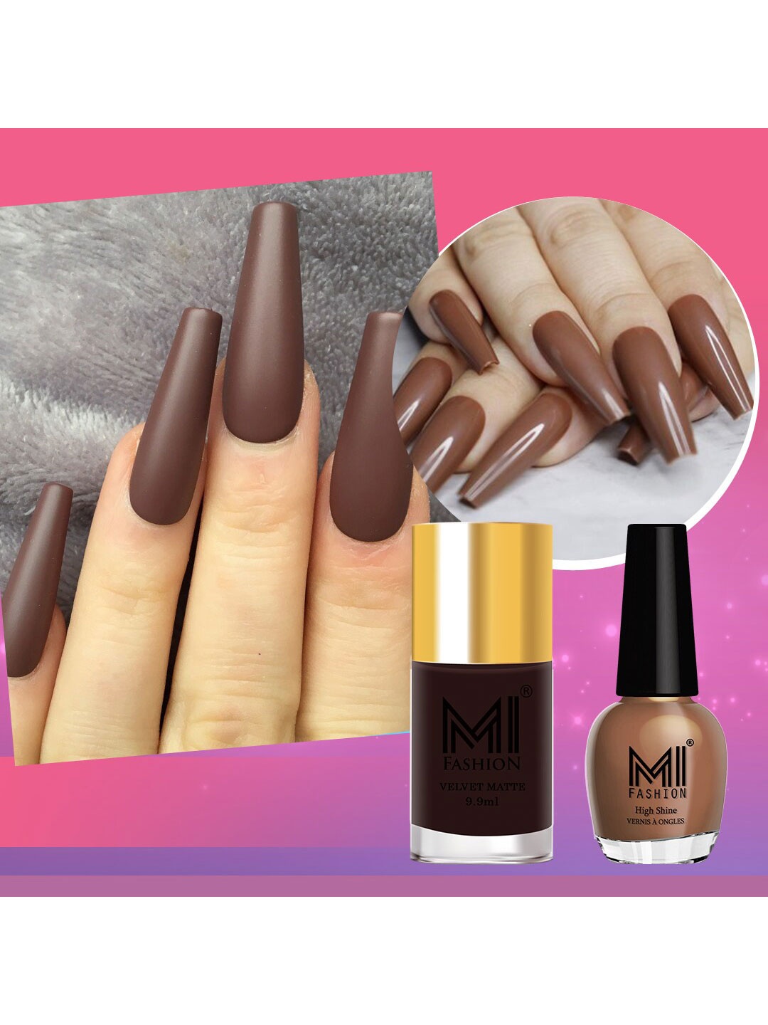 

MI FASHION Set of Vernis A Ongles High Shine - 15ml & Velvet Matte - 9.9ml Nail Polish, Brown