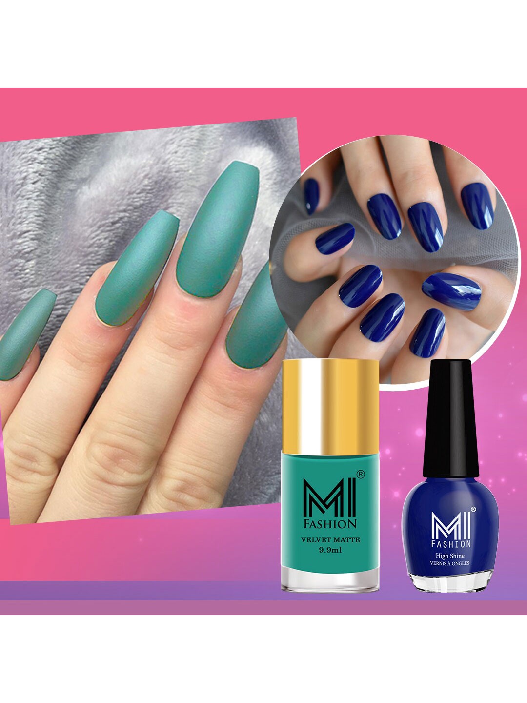 

MI FASHION Set of Vernis A Ongles High Shine - 15ml & Velvet Matte - 9.9ml Nail Polish, Blue