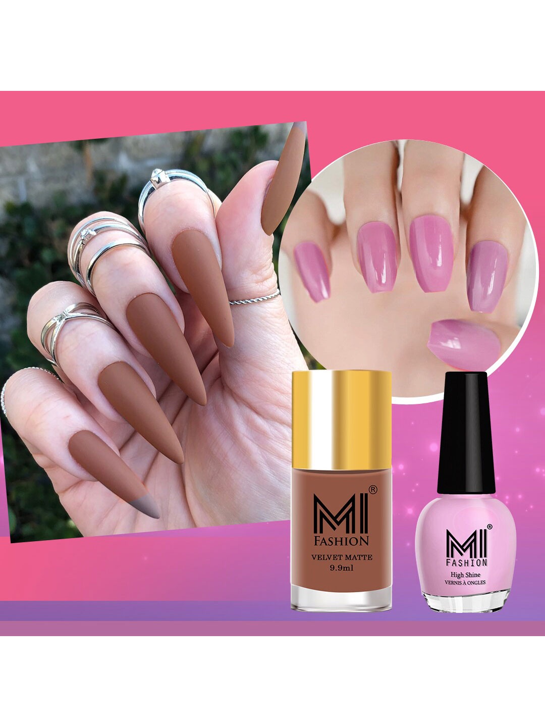 

MI FASHION Set of Vernis A Ongles High Shine - 15ml & Velvet Matte - 9.9ml Nail Polish, Pink