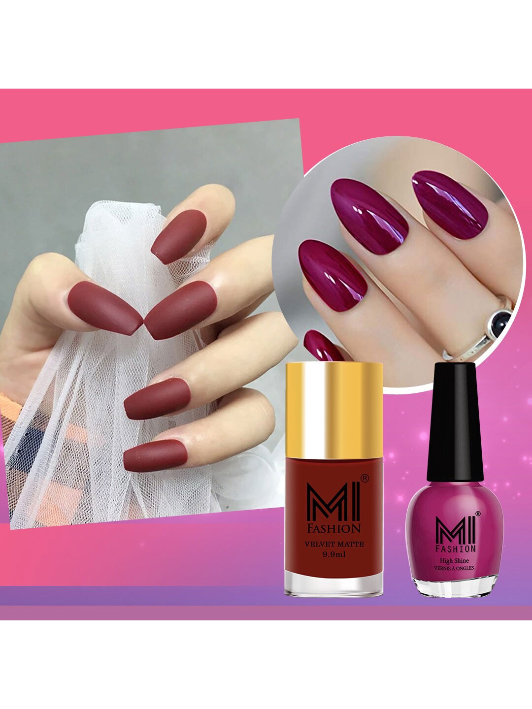 

MI FASHION Set of Vernis A Ongles High Shine - 15ml & Velvet Matte - 9.9ml Nail Polish, Maroon