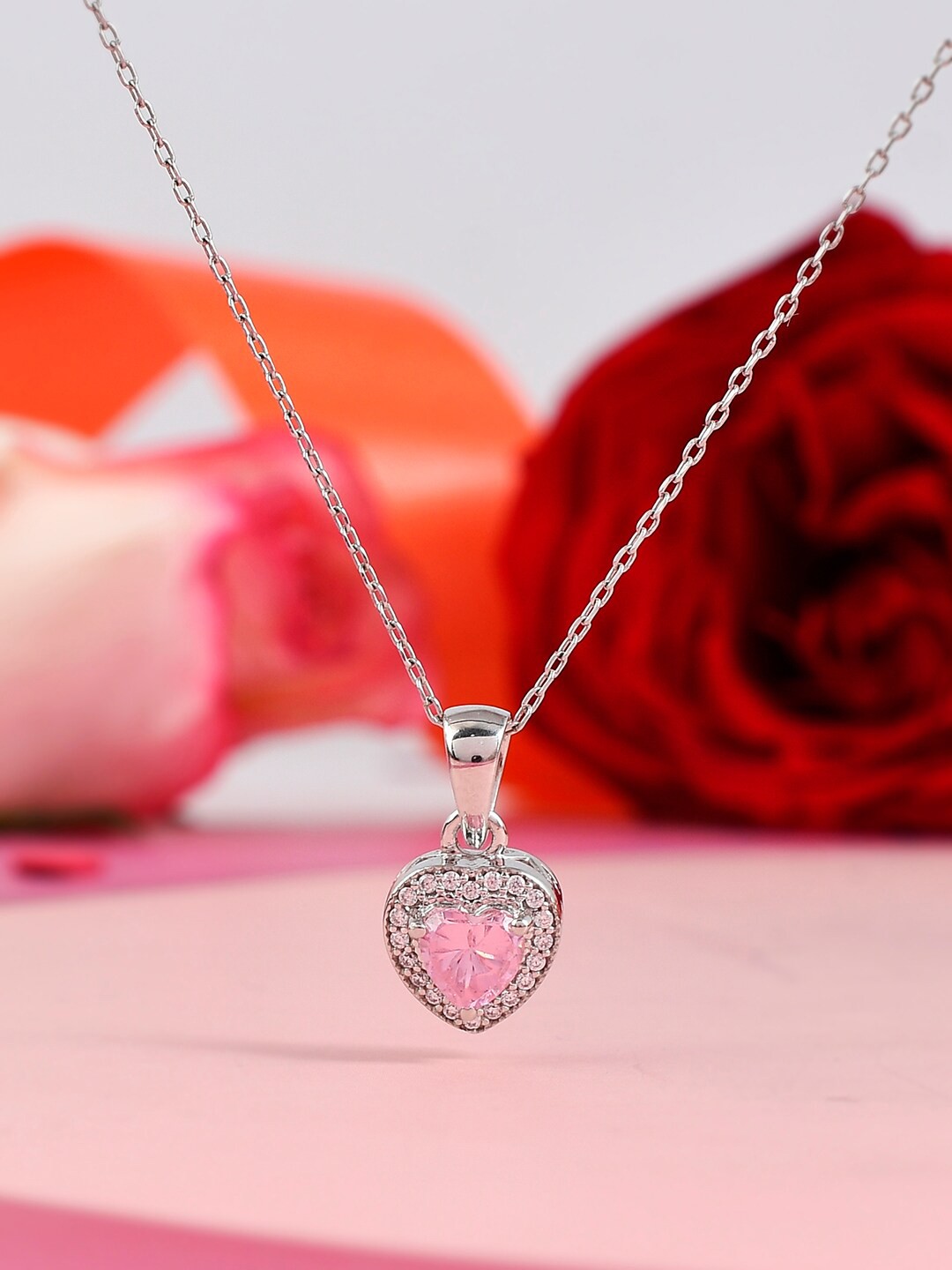 

Studio Voylla Valentine's Day Collection 925 Sterling Rhodium-Plated Pendant With Chain, Silver
