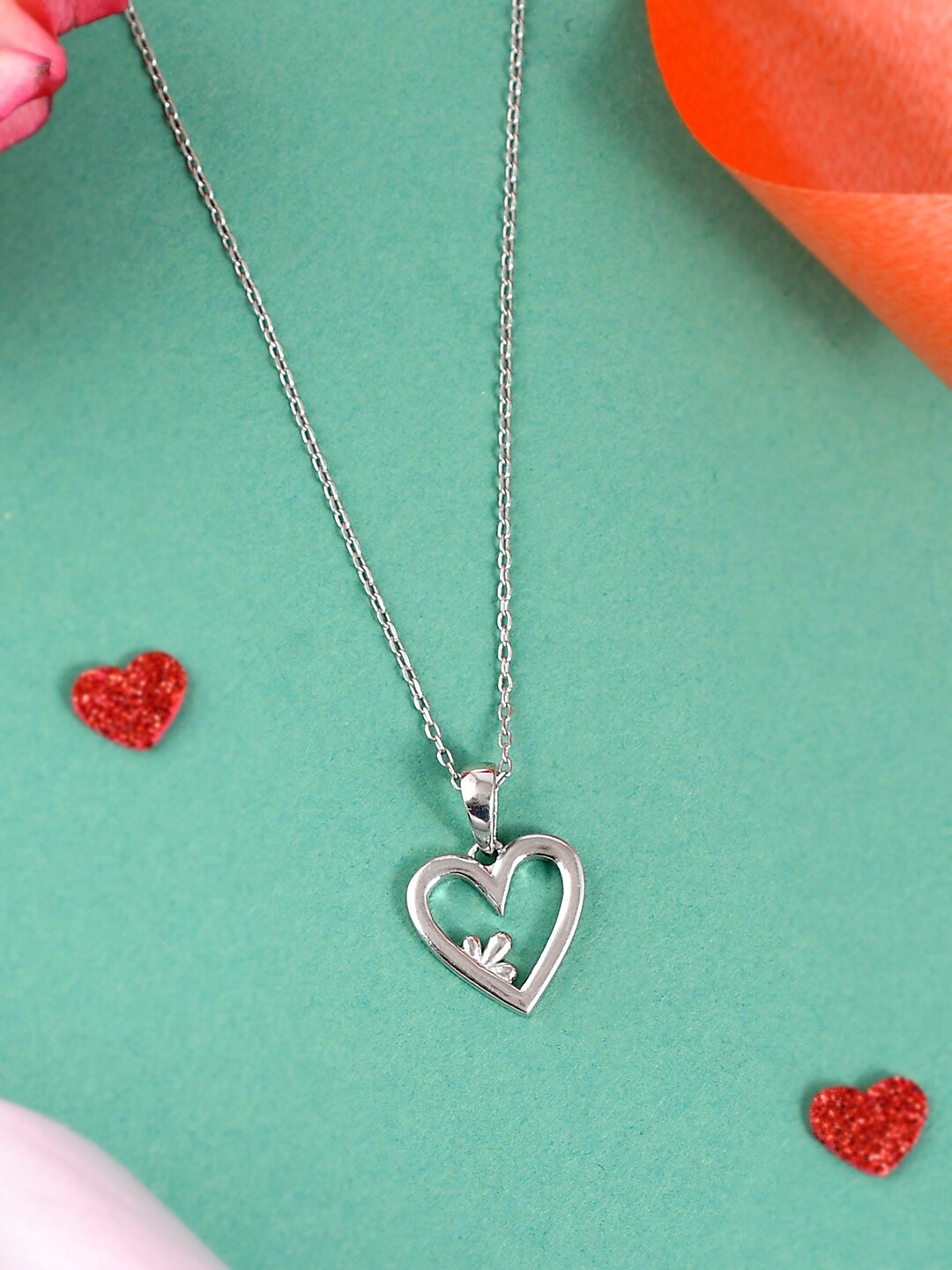 

Studio Voylla Valentine's Day Collection 925 Sterling Rhodium-Plated Pendant With Chain, Silver