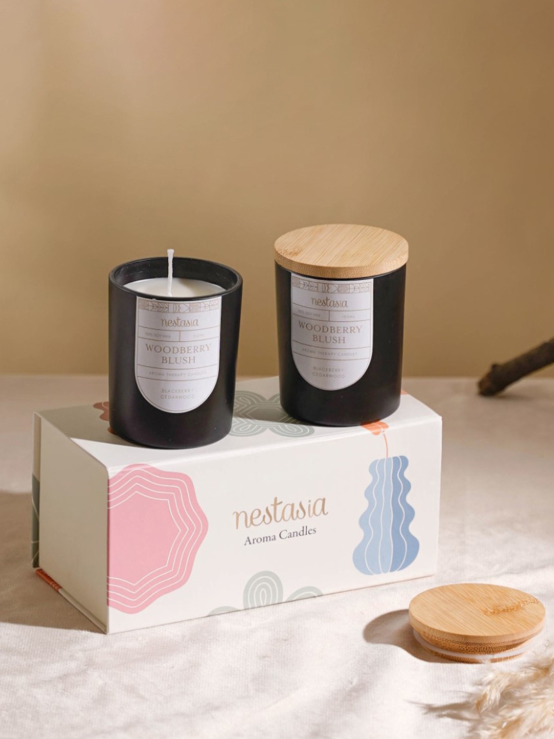 

Nestasia Set of 2 Black and White Woodberry Scented Candle Jars with Gift Box