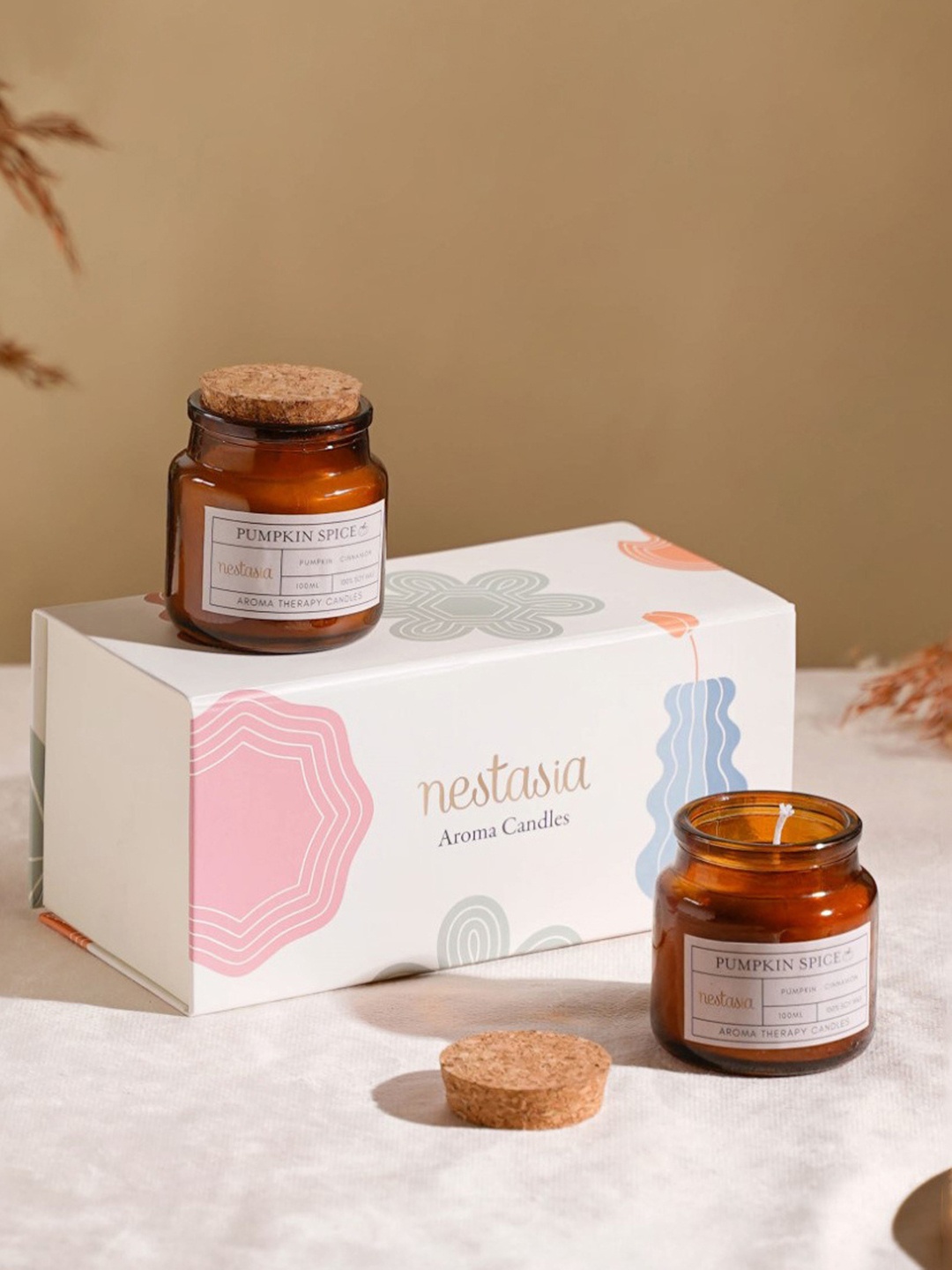 

Nestasia Set of 2 Brown Pumpkin Spice Scented Glass Jar Candle Jars with Gift Box