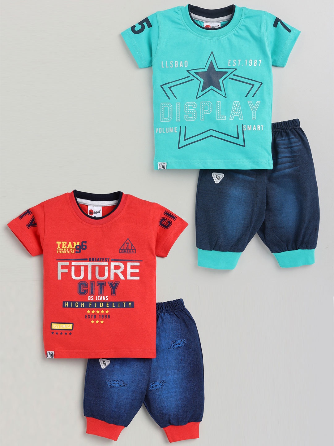 

Mars Infiniti Boys Pack Of 2 Printed Pure Cotton T-shirt with Trousers, Blue