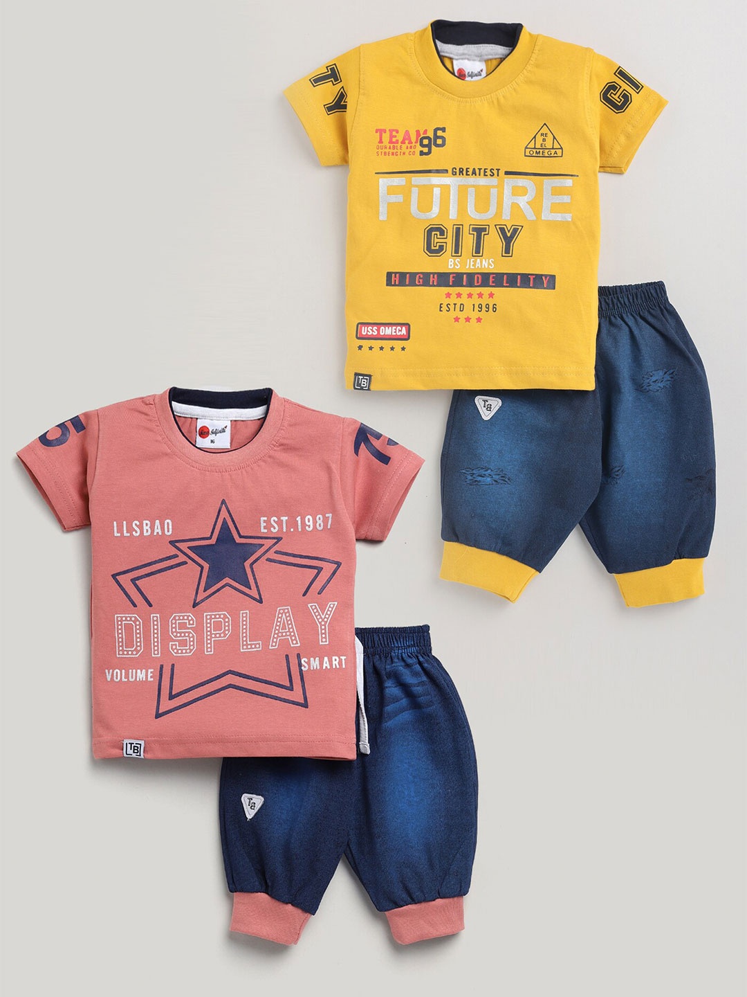 

Mars Infiniti Boys Pack Of 2 Printed Cotton T-shirt with Trousers, Mustard