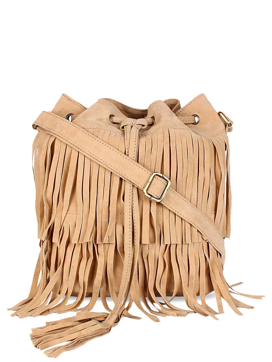 

Lychee bags Tassels Bucket Sling Bag, Beige