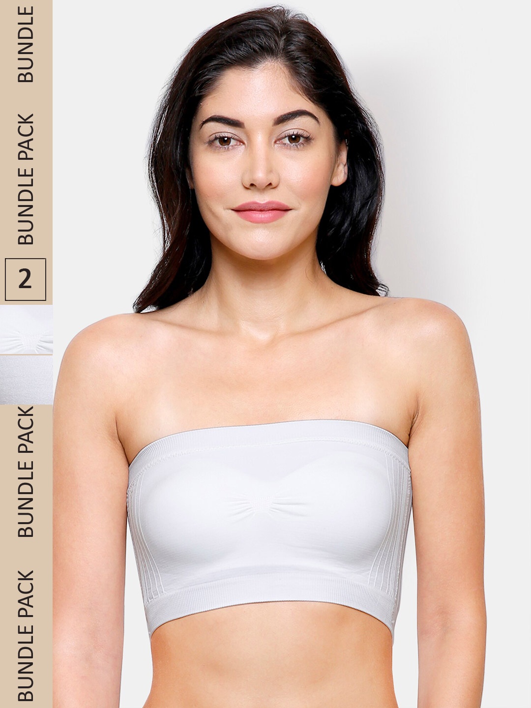 

FashionRack Pack Of 2 Lightly Padded Non Wired Seamless Slip-On Cotton Bandeau Bra, White