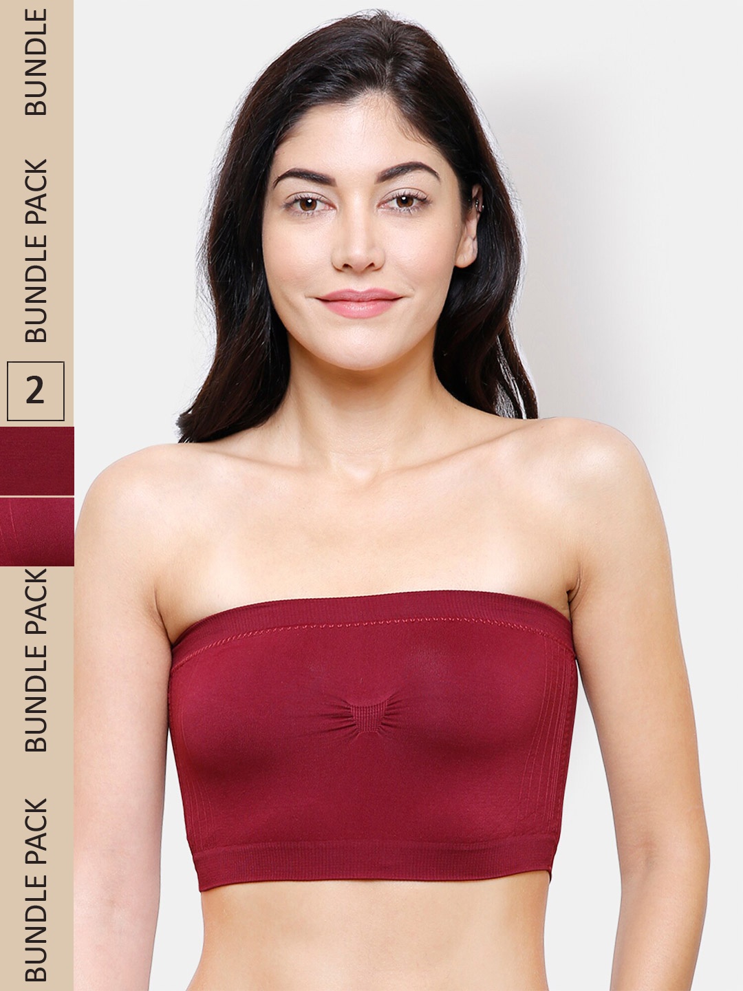 

FashionRack Pack Of 2 Lightly Padded Cotton Bandeau Bra, Maroon