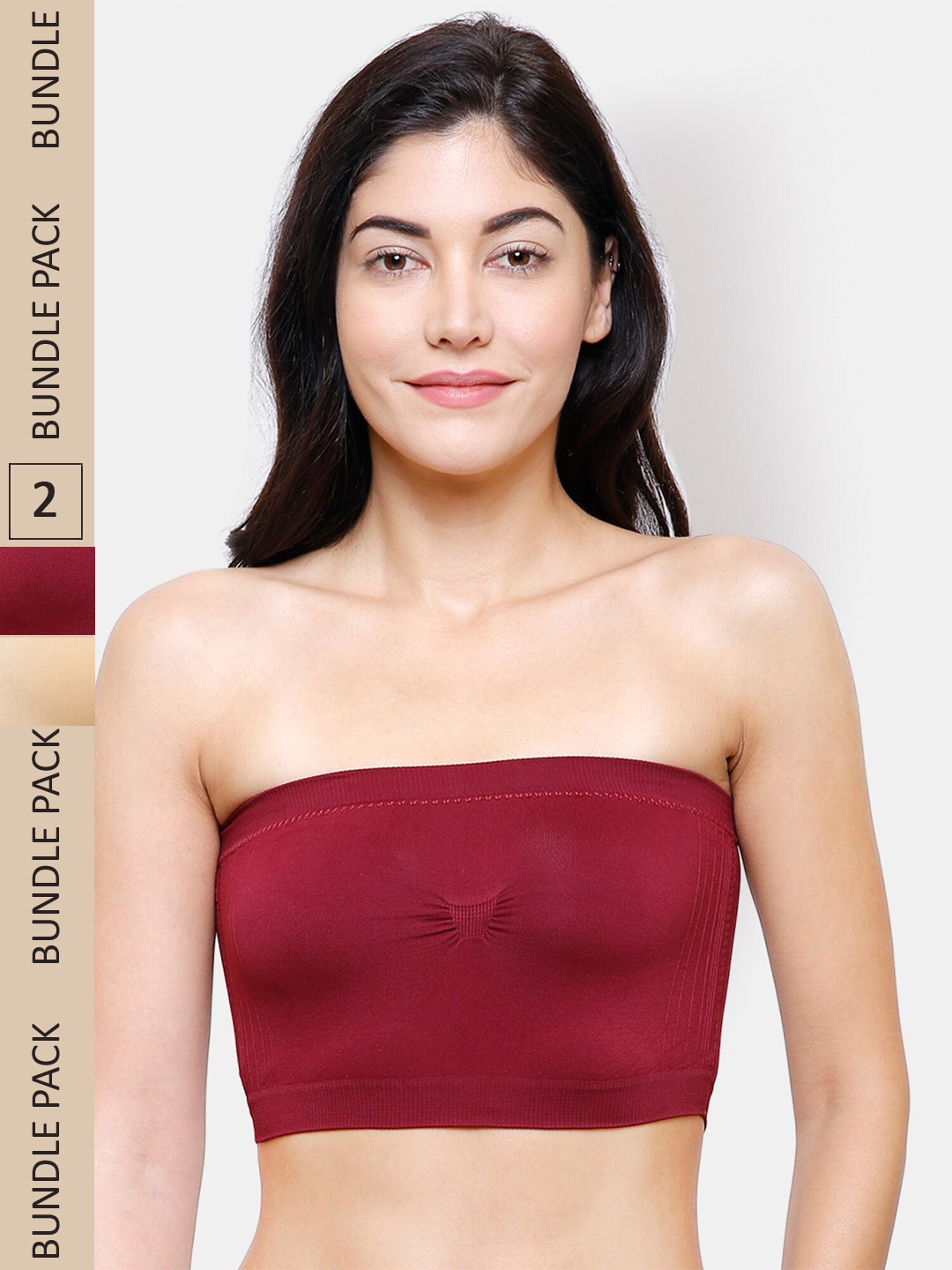 

FashionRack Pack Of 2 Lightly Padded Bandeau Bra, Maroon