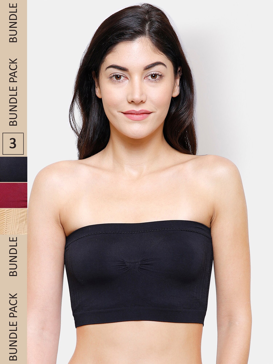 

FashionRack Pack of 3 Lightly Padded Bandeau Bra, Black