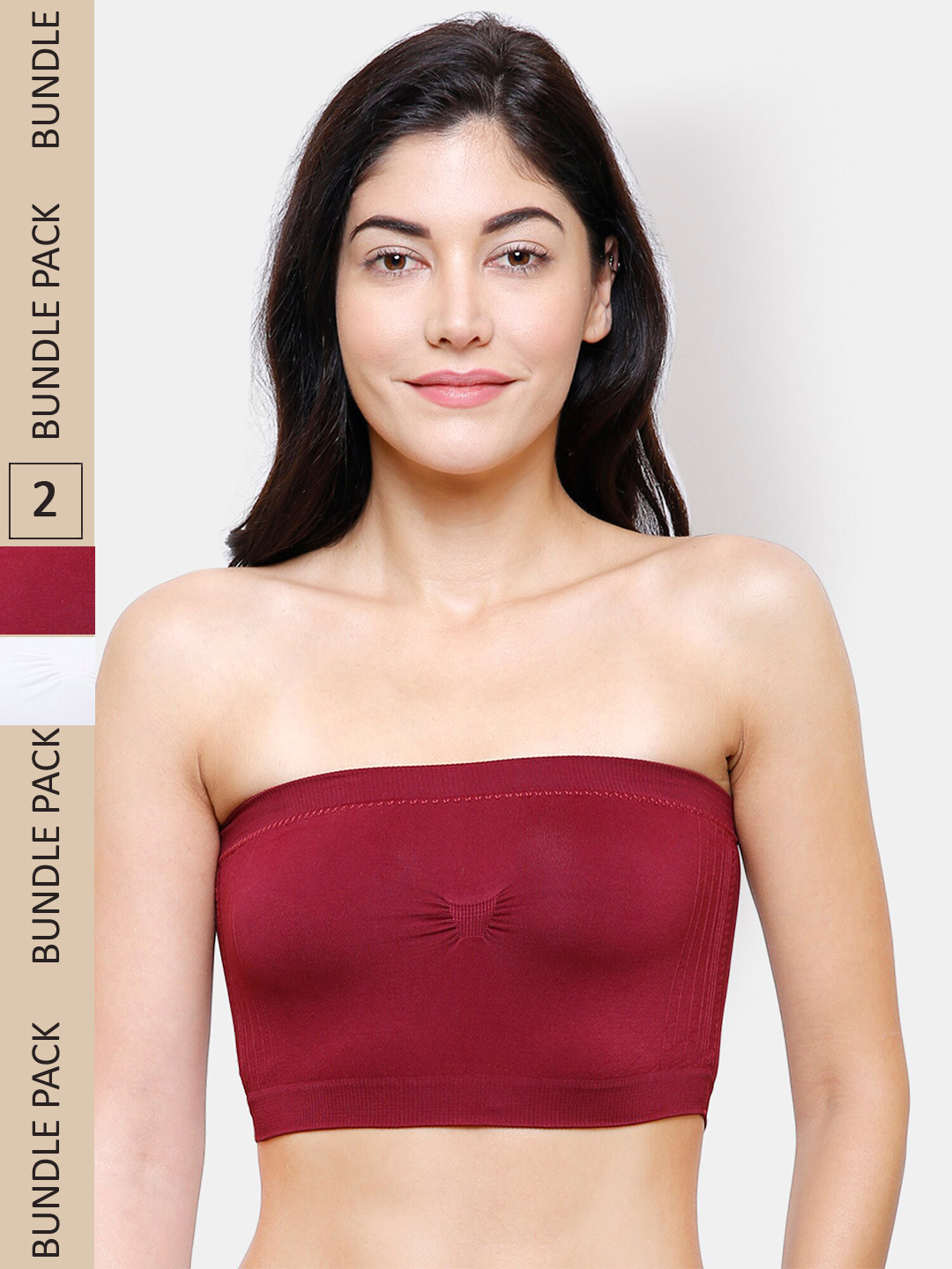 

FashionRack Pack Of 2 Lightly Padded Non Wired Seamless Slip-On Bandeau Cotton Bra, Maroon