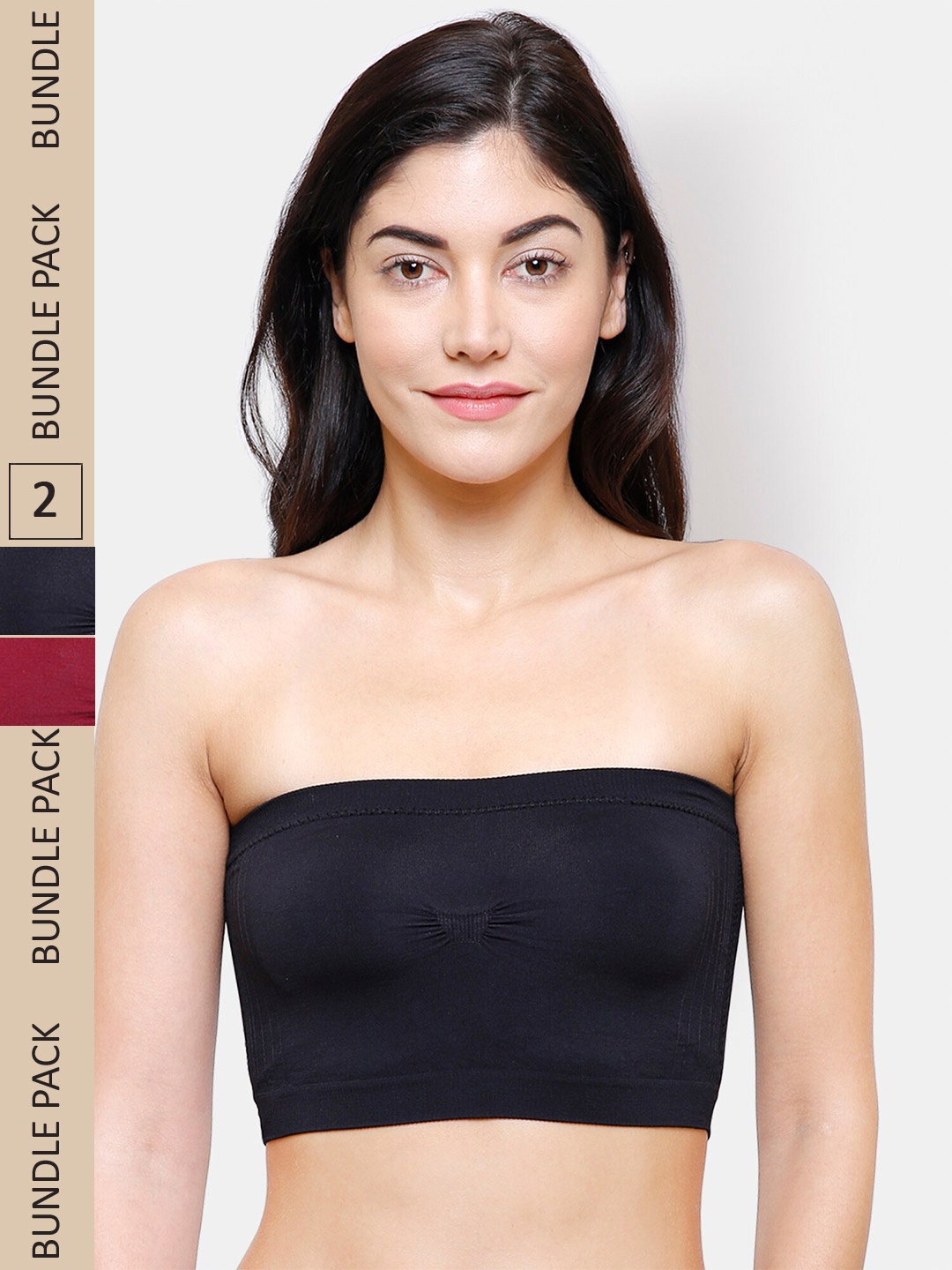 

FashionRack Pack Of 2 Lightly Padded Cotton Bandeau Bra, Black