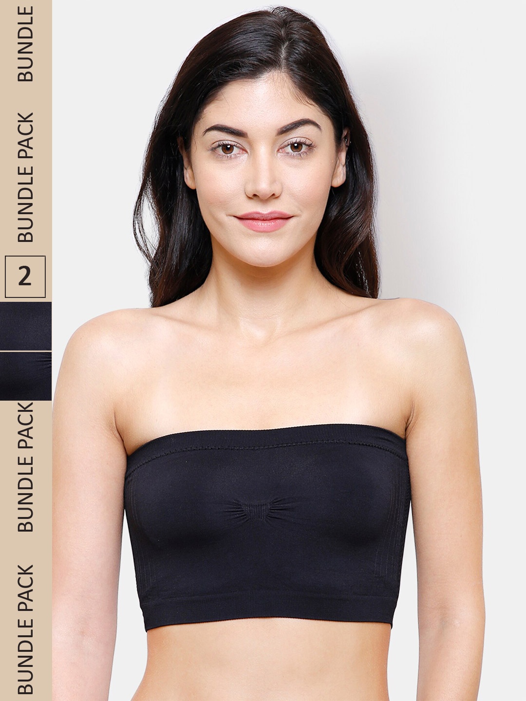 

FashionRack Pack Of 2 Lightly Padded Cotton Bandeau Bra, Black