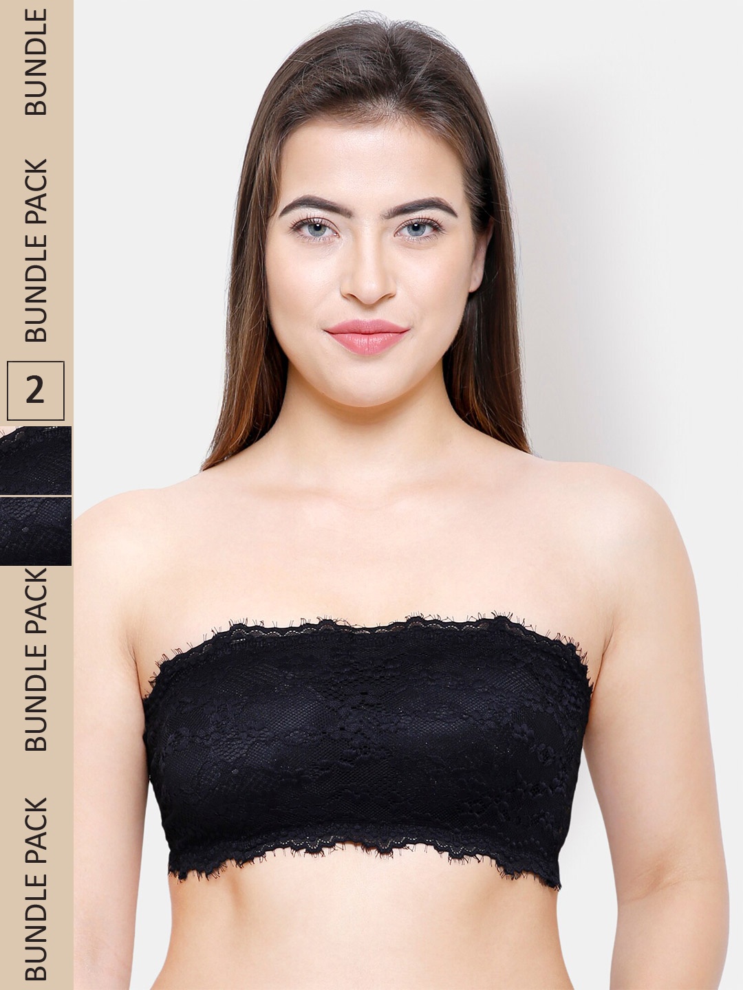 

FashionRack Pack Of 2 Lightly Padded Bandeau Bra, Black