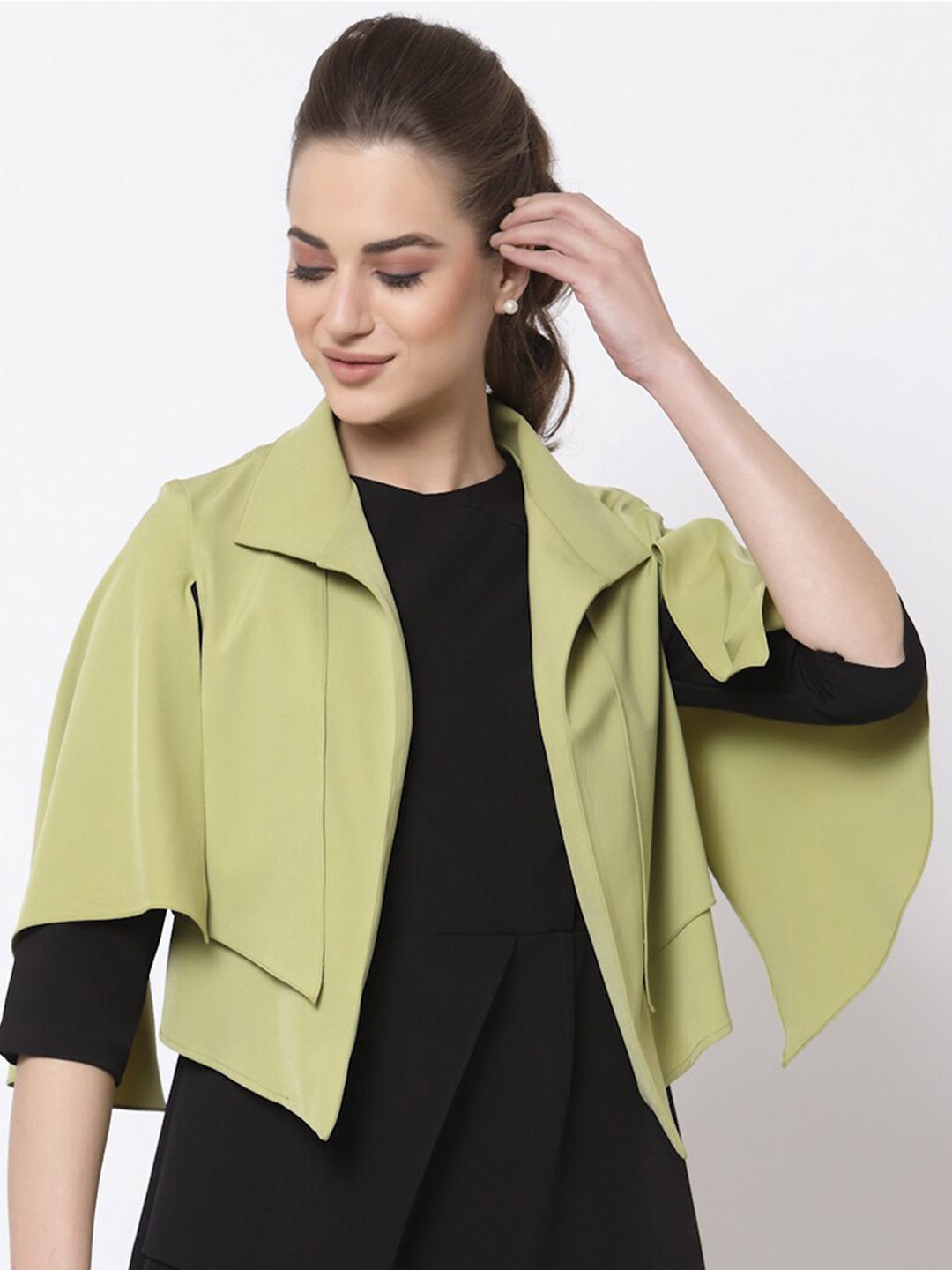 

OFFICE & YOU Women Crop Cape With Slits Shrug, Olive