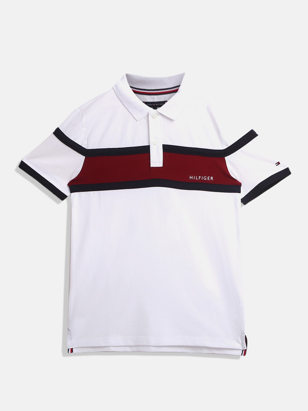 

Tommy Hilfiger Boys Striped Polo Collar T-shirt, White