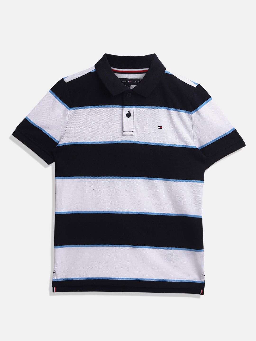 

Tommy Hilfiger Boys Striped Polo Collar Cotton T-shirt, White