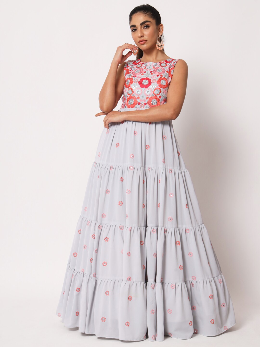 

SHUBHKALA Embroidered Semi-Stitched Dress Material, Grey