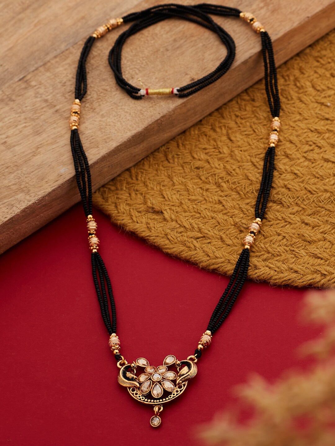 

ATIBELLE Gold-Plated Stone-Studded & Beaded Mangalsutra