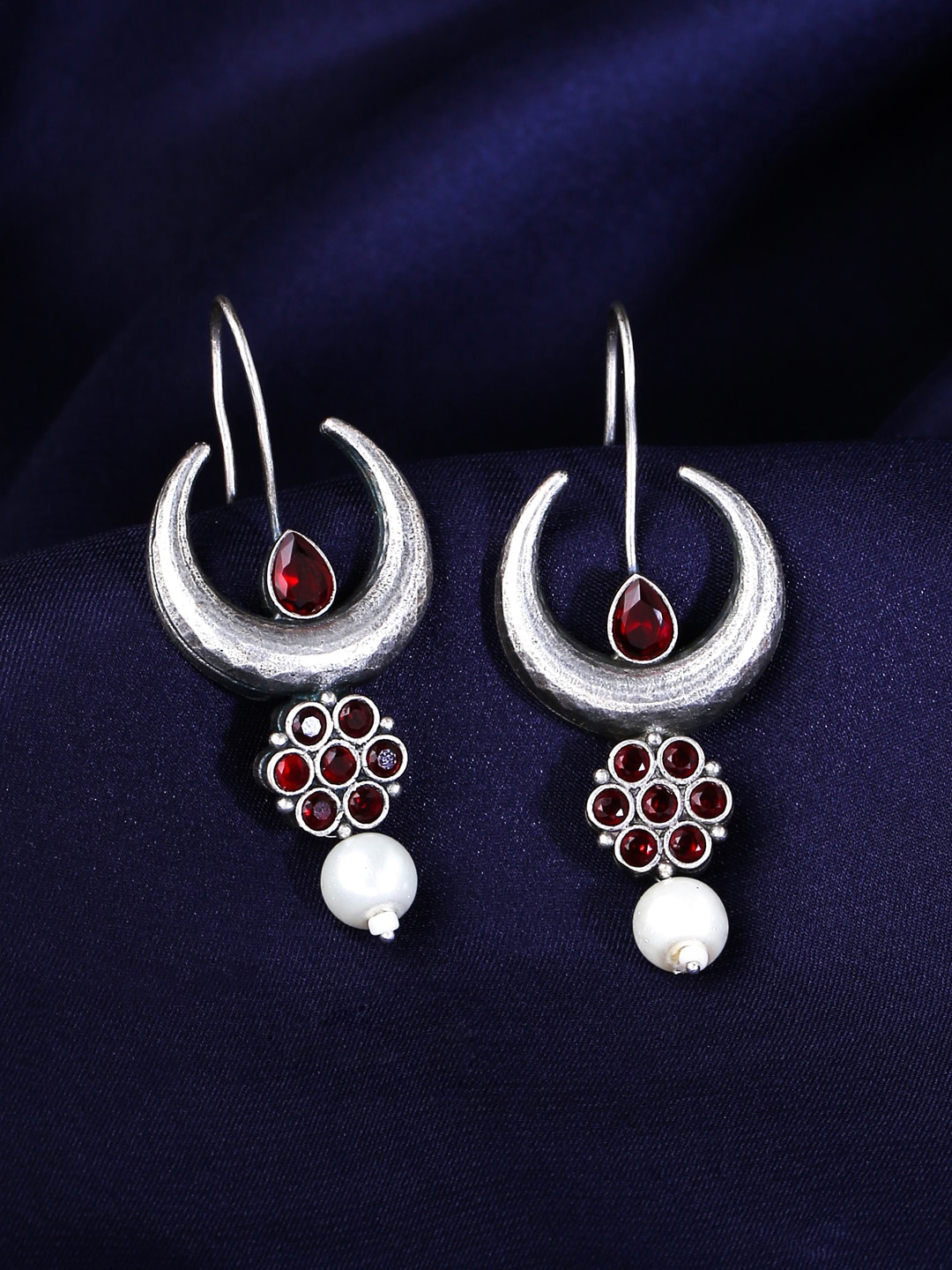 

THE AAB STUDIO Silver-Plated Crescent Shaped Drop Earrings, Red