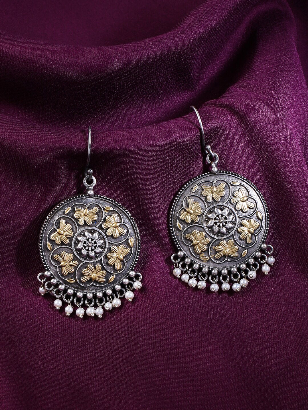 

THE AAB STUDIO Silver-Plated Oxidised Circular Drop Earrings