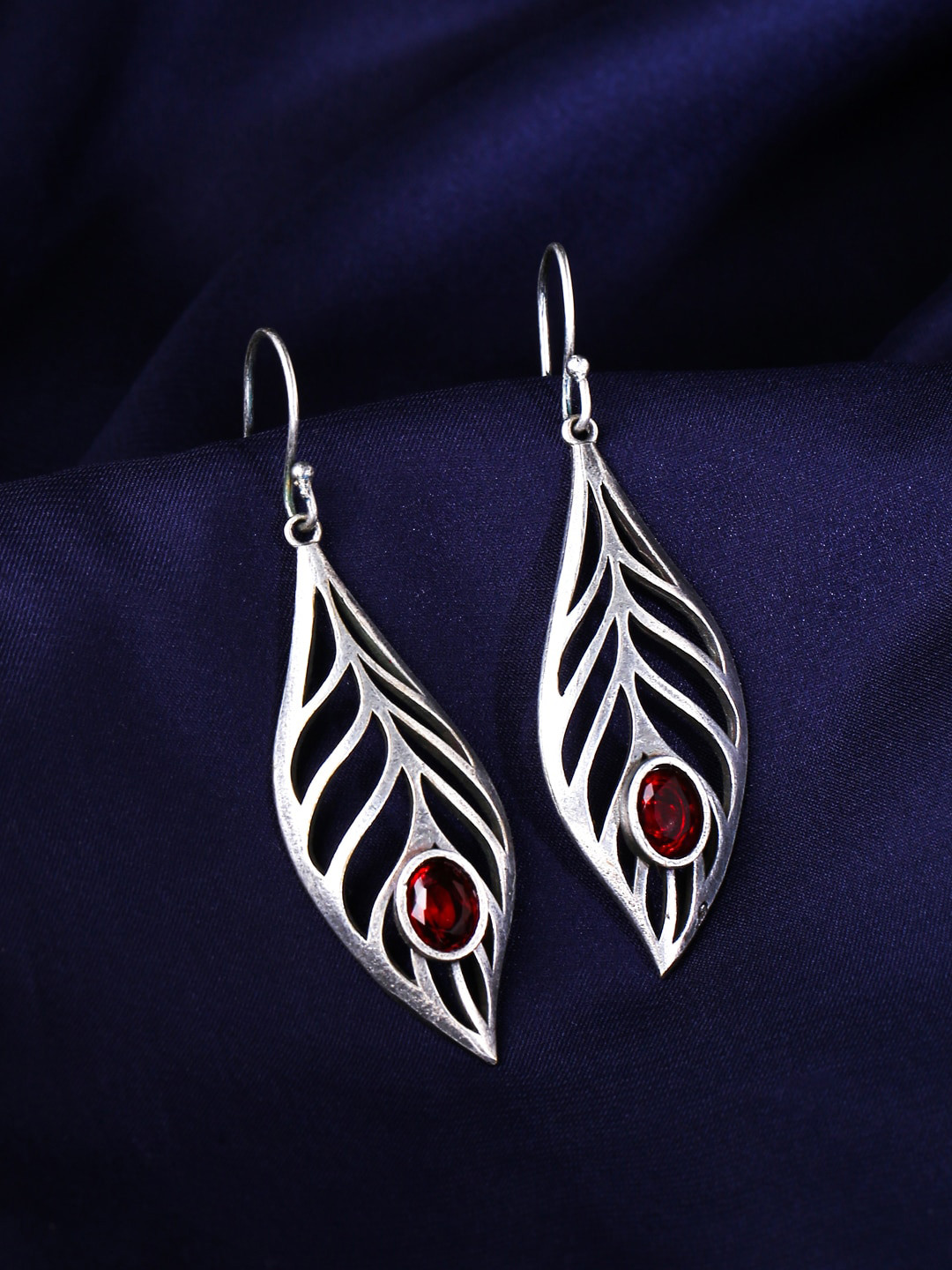 

THE AAB STUDIO Silver-Plated Leaf Shaped Drop Earrings, Red
