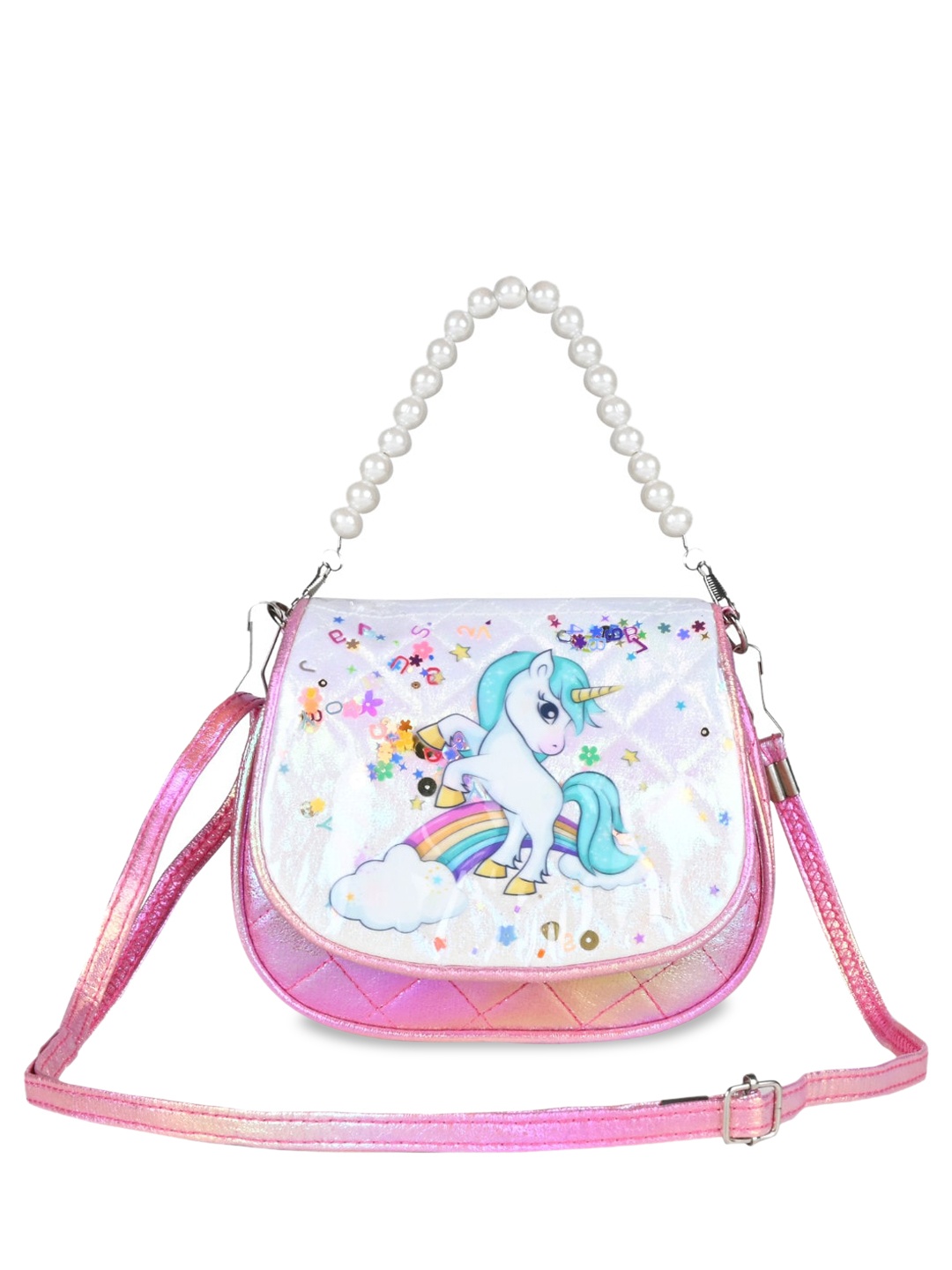 

Asthetika Kids Printed PU Structured Shoulder Bag, Pink