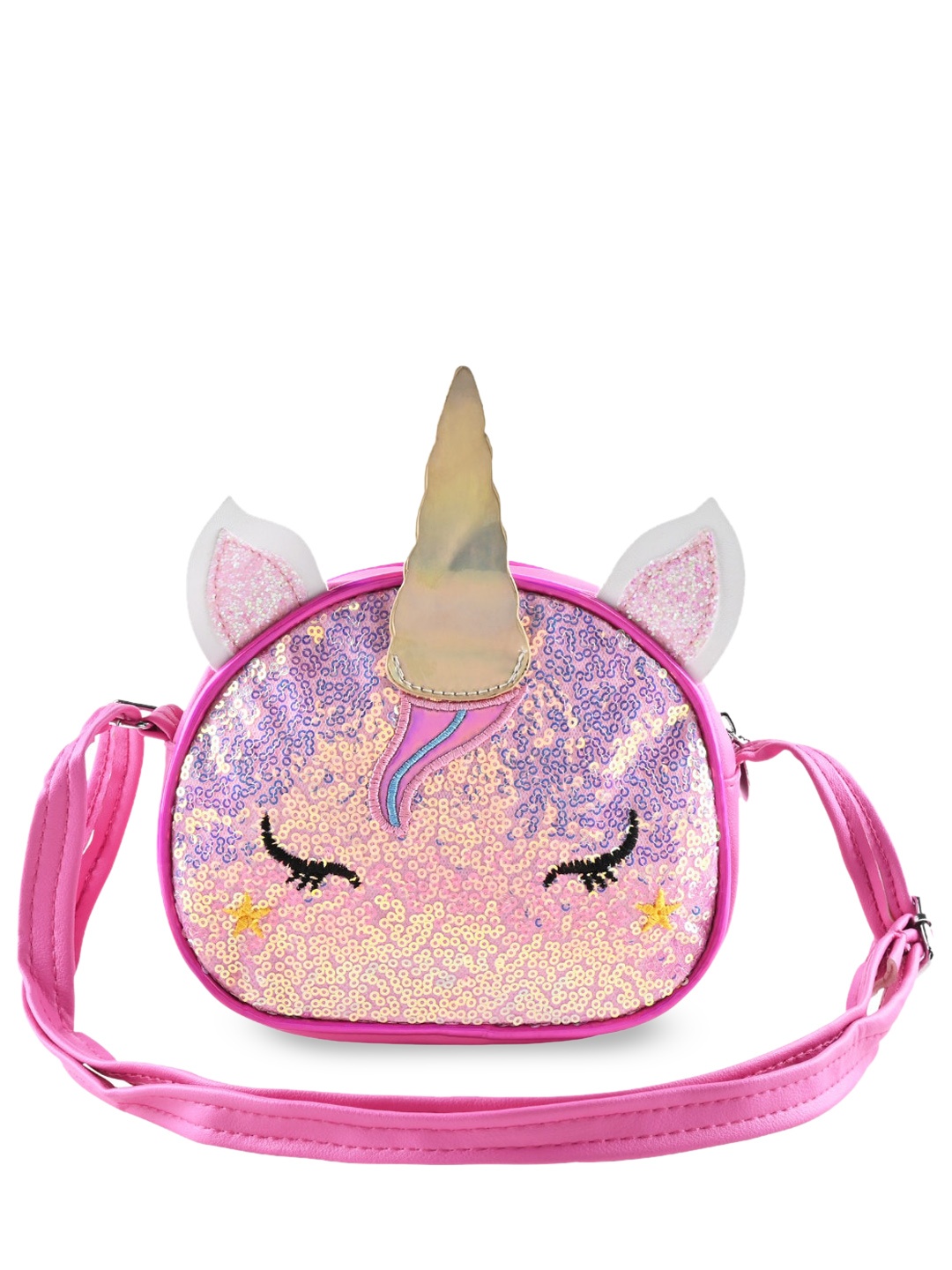 

Asthetika Kids Printed PU Structured Sling Bag with Applique, Pink