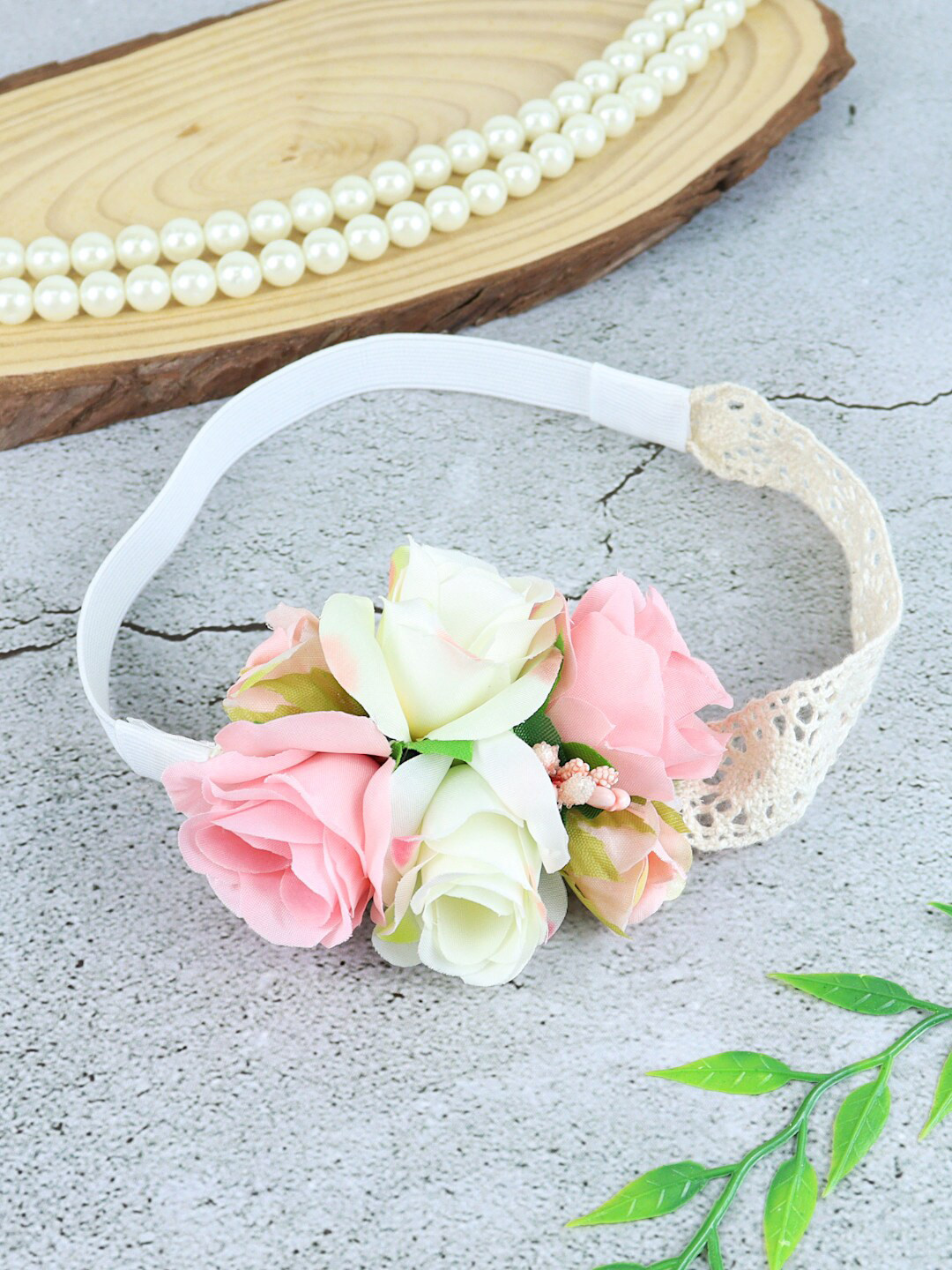 

Asthetika Kids Girls Fabric Floral Lace Hairband, Pink
