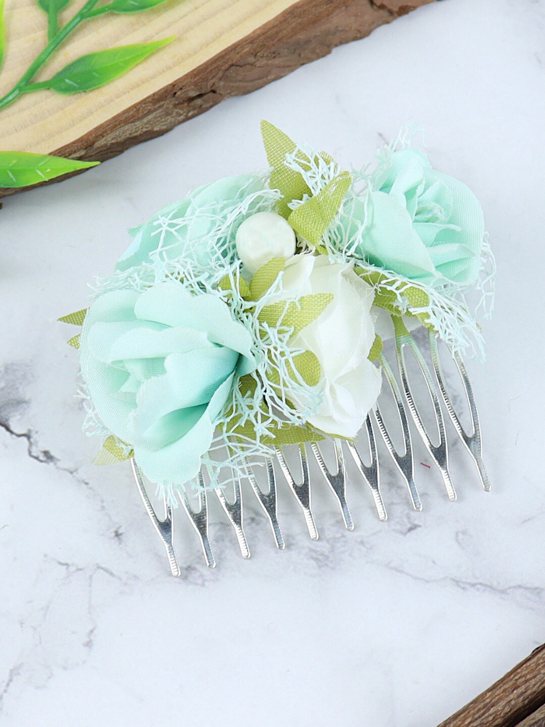 

Asthetika Kids Girls Floral Beaded Comb Pin, Sea green