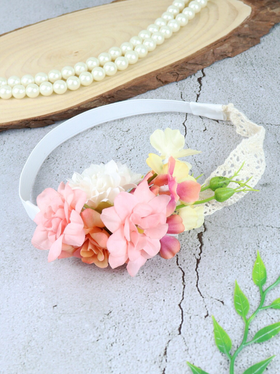 

Asthetika Kids Girls Fabric Floral Lace Hairband, Pink