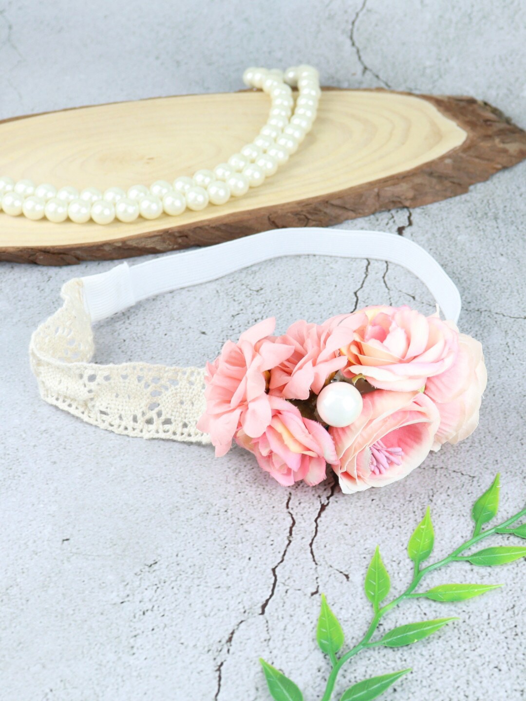 

Asthetika Kids Girls Fabric Floral Lace Hairband, Pink