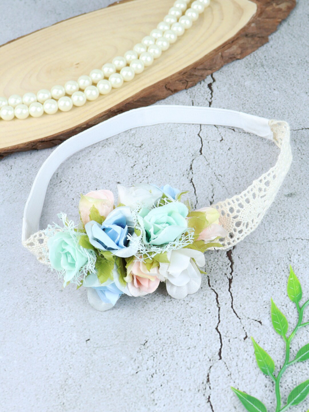 

Asthetika Kids Girls Floral Lace Hairband, Blue