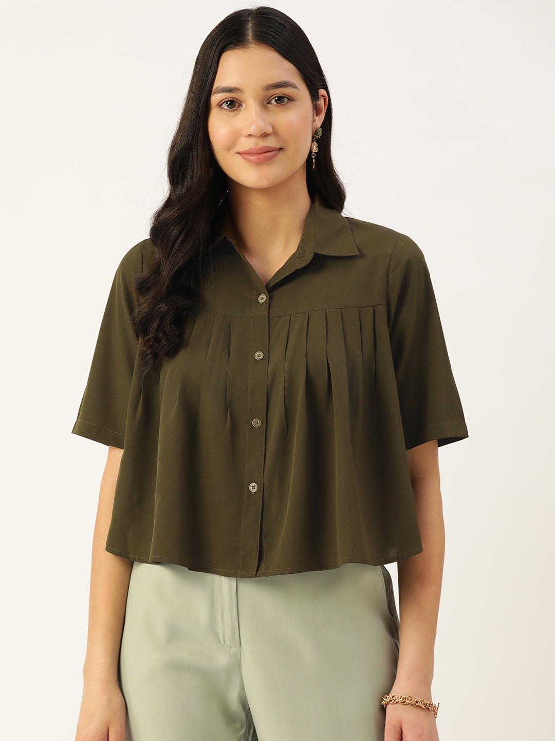 

Slenor Georgette Party Shirt, Olive