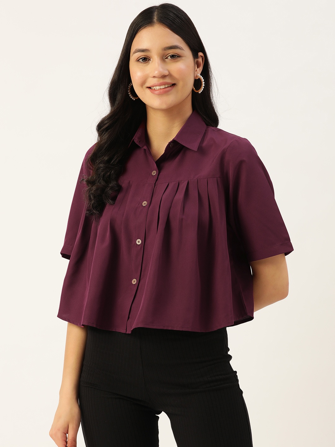 

Slenor Solid Georgette Party Shirt, Purple