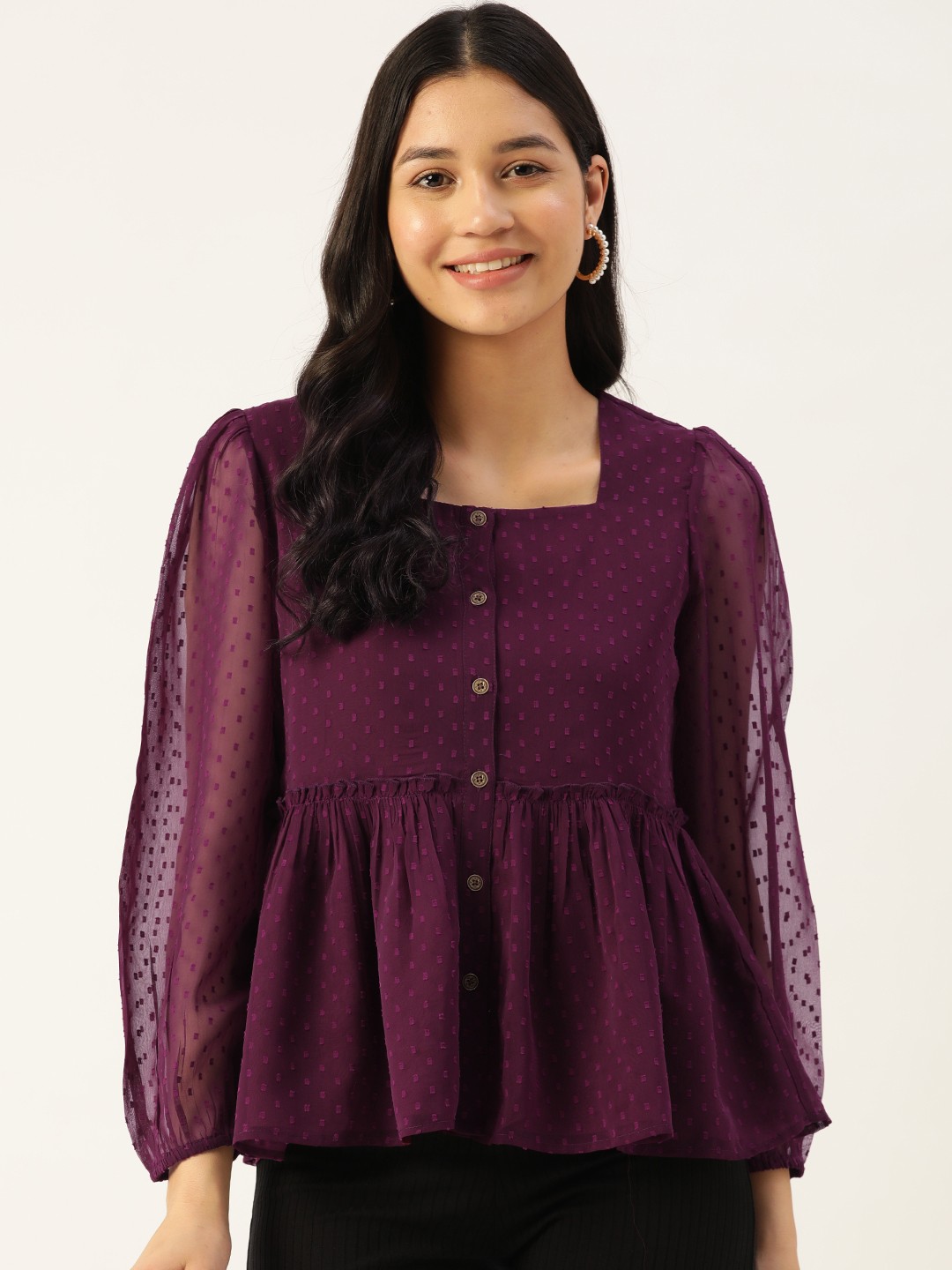 

Slenor Georgette Peplum Top, Purple