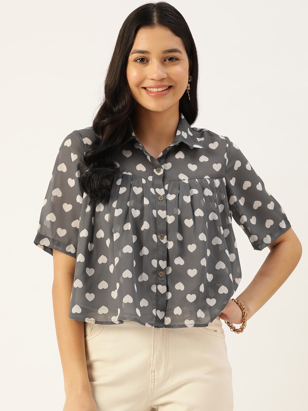 

Slenor Printed Georgette Party Shirt, Grey