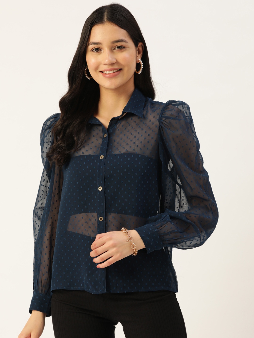 

Slenor Sheer Georgette Party Shirt, Navy blue