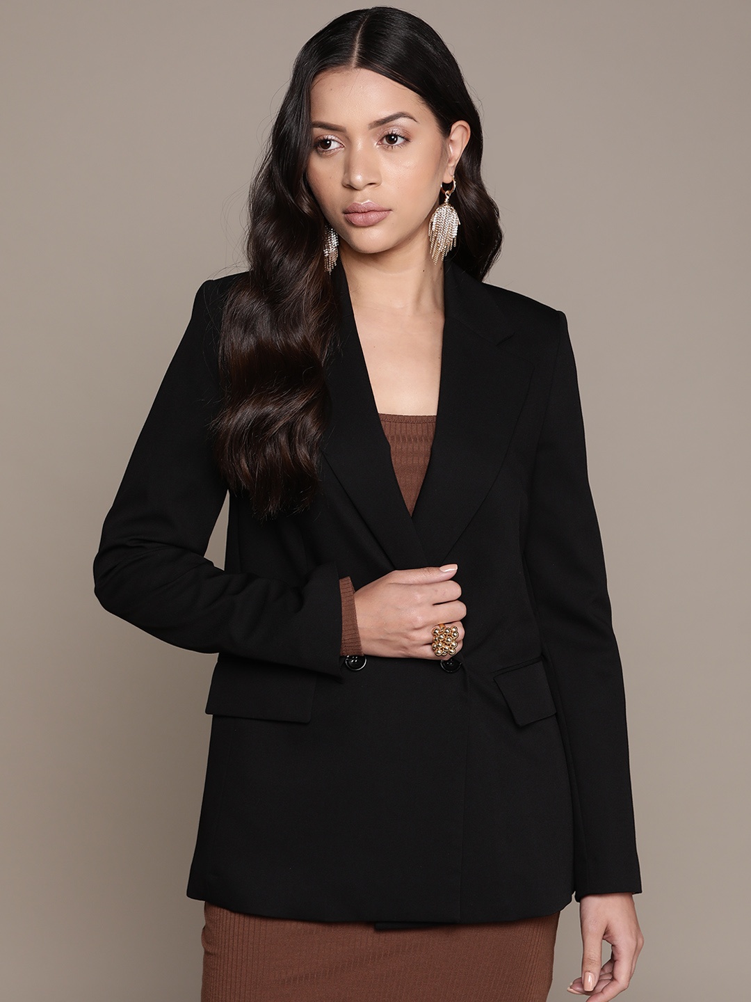 

MANGO Sustainable Double Breasted Blazer, Black