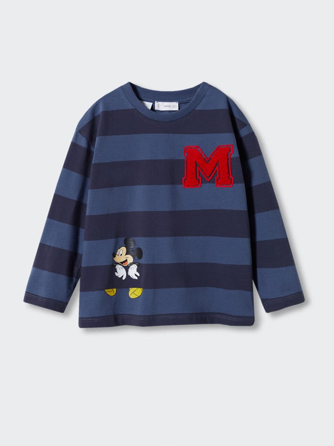 

Mango Kids Boys Striped Pure Cotton Mickey Mouse T-shirt, Navy blue