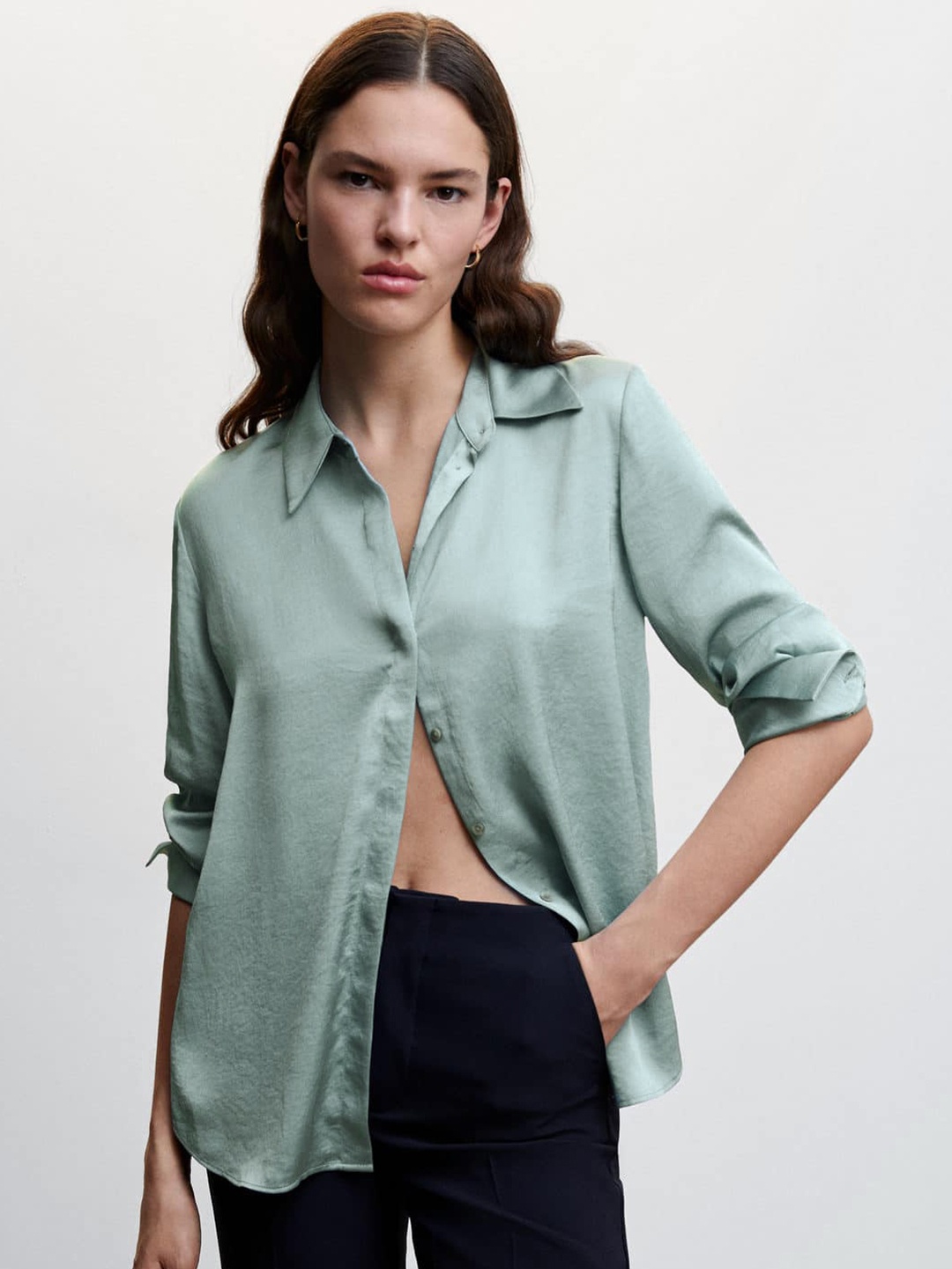 

MANGO Satin Finish Casual Shirt, Blue
