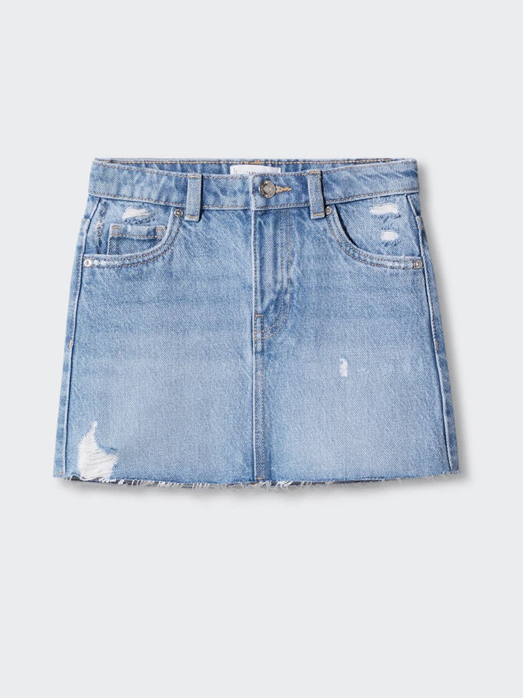 

Mango Kids Girls Pure Cotton Distressed Denim Mini Skirt, Blue