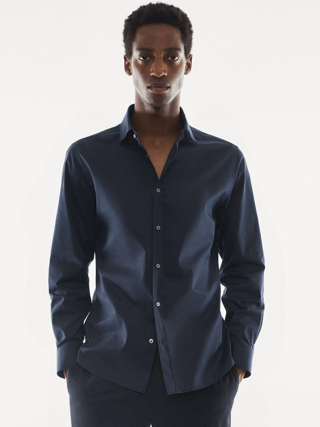 

MANGO MAN Palmar Slim Fit Pure Cotton Casual Shirt, Navy blue
